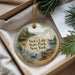 A decorative ornament with a scenic image of Nick's Lake State Park, New York, featuring a cabin, trees, and a lake with a boat.