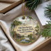 A decorative ornament with a scenic image of Old Dorchester State Historic Park, South Carolina, hanging from a string.