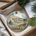 A decorative ornament with a scenic image of Pacific Beach State Park, Washington, hanging from a string.