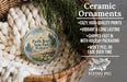 Ceramic ornaments, featuring a design of Pacific Beach State Park, Washington, with a wicker basket and greenery in the background.