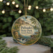 A round ornament with a scenic image of Palisades State Park, South Dakota, hanging from a string.