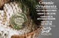 Ceramic ornaments, featuring a design of a lighthouse and a scenic landscape, are displayed in a woven basket.