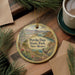A decorative ornament featuring Percha Dam State Park in New Mexico, with a bird and a scenic landscape.
