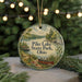 A round ornament with a scenic landscape of Pike Lake State Park, Ohio, featuring a canoe on the shore and a dock in the background.