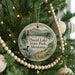 A Christmas tree decorated with ornaments, including a circular ornament with a scenic image of Placid Lake State Park, Montana.