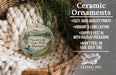 Ceramic ornaments, featuring a round ornament with a scenic image of Placid Lake State Park, Montana, hanging from a wicker basket.