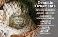 Ceramic ornaments, featuring a scenic image of the Pocahontas State Park, Virginia, hanging from a wicker basket.