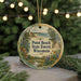 A round ornament with a scenic landscape of Point Beach State Forest, Wisconsin, featuring a lighthouse, trees, and a body of water.