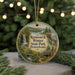 A circular ornament featuring a scenic image of Raymond B. Winter State Park, Pennsylvania, with a waterfall and a cabin in the background.