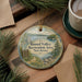 A round ornament with a scenic landscape of a river and mountains, featuring a sign that reads "Round Valley Recreation Area, New Jersey".