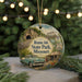 A round ornament featuring a vintage car and a scenic landscape, with the text "Route 66 State Park, Missouri" prominently displayed.