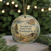 A round ornament with a scenic landscape of Sacajawea State Park, Washington, featuring a cabin and a path leading to a mountain range.