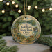 A round ornament with a scenic landscape of Salt Fork State Park, Ohio, featuring a deer, a stream, and a bridge.