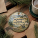 A decorative ornament featuring a scenic image of San Juan Island National Historical Park in Washington, with a ship, lighthouse, and other historical landmarks.