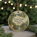 A circular ornament with a scenic image of a trail and a bridge, surrounded by greenery, with the text "Scio Trail State Park, Ohio" displayed on it.