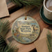 A decorative ornament featuring a scenic landscape of Seminoe State Park, Wyoming, with a bighorn sheep in the foreground.