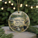 A round ornament with a scenic image of Singletary Lake State Park in North Carolina, featuring a bear in the foreground and a waterfall in the background.