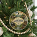 A Christmas tree ornament featuring a scenic image of the Southwest Virginia Museum Historical State Park, Virginia.