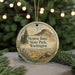 A round ornament with a scenic landscape of Stepoe Butte State Park, Washington, featuring a mountain, pine trees, and a field.
