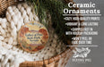 Ceramic ornaments, specifically the Valley of Fire State Park, Nevada ornament, are displayed in a basket. The ornament is described as having a cozy, high-quality print, vibrant and long-lasting, and being shipped fast in holiday packaging. It is also noted that it won't peel or fade over time. The image is a close-up of the ornament, and there is a scale indicating the ornament's size, with the text "2.8in" below the ornament.