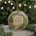 A round ornament with a picture of a memorial park, specifically Vietnam Veterans Memorial State Park in New Mexico, surrounded by greenery and a cactus.