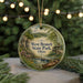 A round ornament with a scenic image of West Branch State Park, Ohio, featuring a river, bridge, and trees.