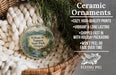 Ceramic ornaments, featuring a design of William M. Tugman State Park, Oregon, hanging in a basket with pine branches.
