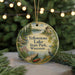 A decorative ornament featuring a scenic landscape of Yellowstone Lake, Wisconsin, with a bird and a dock in the foreground.