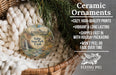 Ceramic ornaments, featuring a scenic landscape of Yuba State Park, Utah, hanging from a wicker basket.