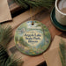 A round ornament with a scenic image of Argyle Lake State Park, Illinois, featuring a bird, flowers, and a path.