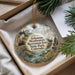 A decorative ornament with a scenic landscape of mountains, waterfalls, and pine trees, featuring the text "Arkansas Headwaters Recreation Area State Park, Colorado".