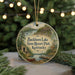 A round ornament with a scenic image of Buckhorn Lake State Resort Park, Kentucky, featuring a lake, a cabin, and boats.