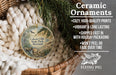 Ceramic ornaments, featuring a detailed image of Calvert Cliffs State Park, Maryland, hanging from a wicker basket.