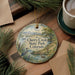 A round ornament with a scenic illustration of Cherry Creek State Park, Colorado, featuring a bird, a lake, and mountains.