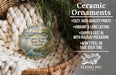 Ceramic ornaments, featuring a round ornament with a scenic landscape of Cherry Creek State Park, Colorado, hanging from a wicker basket.