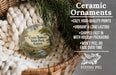 Ceramic ornaments, featuring a scenic landscape of Cross Timbers State Park, Kansas, are displayed in a woven basket.