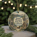 A decorative ornament with a scenic landscape featuring Donner Memorial State Park, California, hanging from a string.