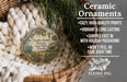Ceramic ornaments, featuring a detailed illustration of Dudley Farm Historic State Park, Florida, hanging from a wicker basket.