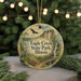 A round ornament with a scenic image of Eagle Creek State Park, Illinois, featuring a bird, a waterfall, and a bridge.