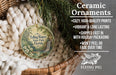 Ceramic ornaments, featuring a detailed illustration of Falling Waters State Park in Florida, are displayed in a woven basket.