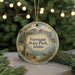 A round ornament with a scenic landscape of mountains, pine trees, and a lake, featuring the text "Farragut State Park, Idaho" on it.