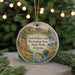 A circular ornament with a scenic landscape of Foolhole Lake Recreation Area State Park, Arizona, featuring a deer, fish, and other wildlife.