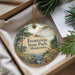 A decorative ornament with a scenic landscape of Frontenac State Park, Minnesota, featuring a deer, pine trees, and a river.