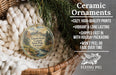Ceramic ornaments, featuring a scenic image of the Golden Gate Canyon State Park in Colorado, are displayed in a woven basket.