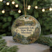 A round ornament with a scenic image of Gunpowder Falls State Park, Maryland, featuring a bird, a waterfall, and a bridge.