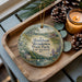 A wooden tray with a decorative ornament featuring a scenic landscape of Haddam Meadows State Park, Connecticut, and pine cones.