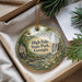 A decorative ornament featuring a scenic image of High Falls State Park in Georgia, with a small house and waterfall in the background.