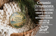 Ceramic ornaments, a basket of yarn, and a wicker basket with greenery.