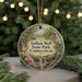 A circular ornament with a scenic image of Indian Well State Park, Connecticut, featuring a bridge, trees, and a waterfall.