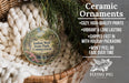 Ceramic ornaments, featuring a design of Indian Well State Park, Connecticut, hanging from a wicker basket.
